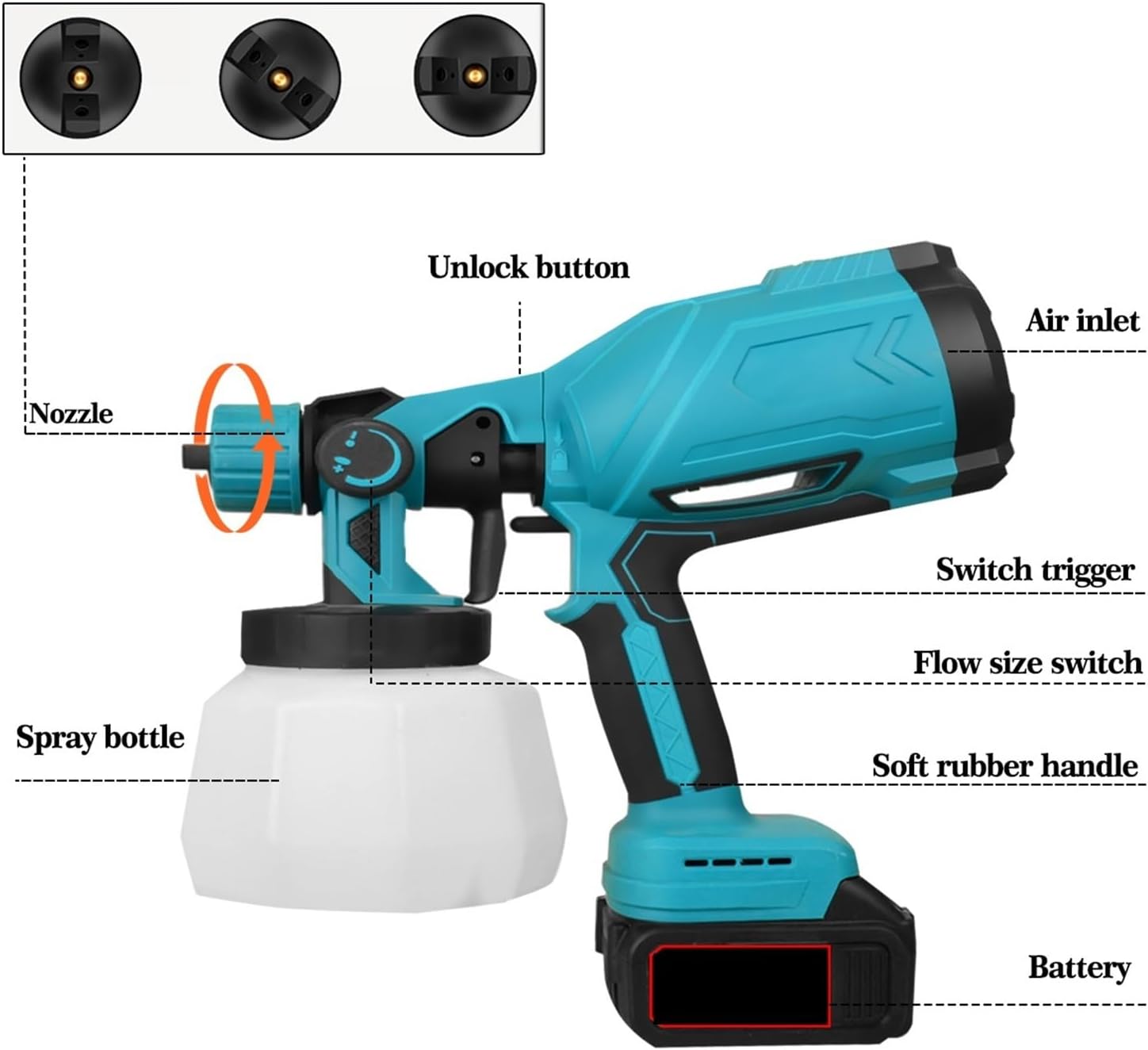 Pistola de pulverización eléctrica inalámbrica potente